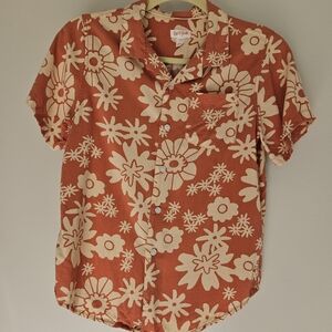 Cat & Jack Kids' Floral Button Down Shirt in Orange and Cream